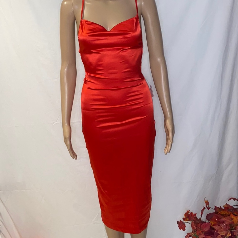 Red satin dress